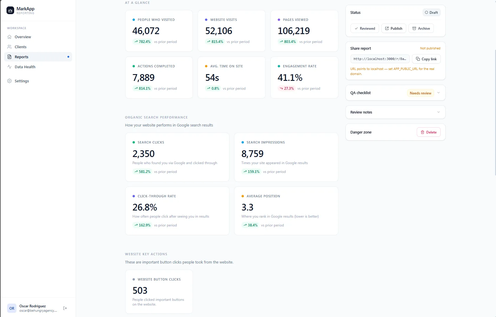 MarkApp client report preview